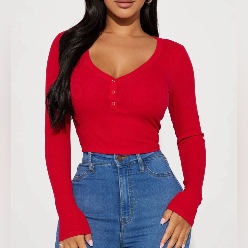 FASHION NOVA Nikki Ribbed Top -Red  LARGE